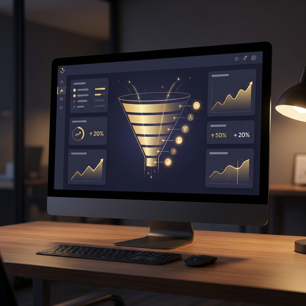 ConversionAI CRO dashboard showing golden conversion funnel with A/B test analytics