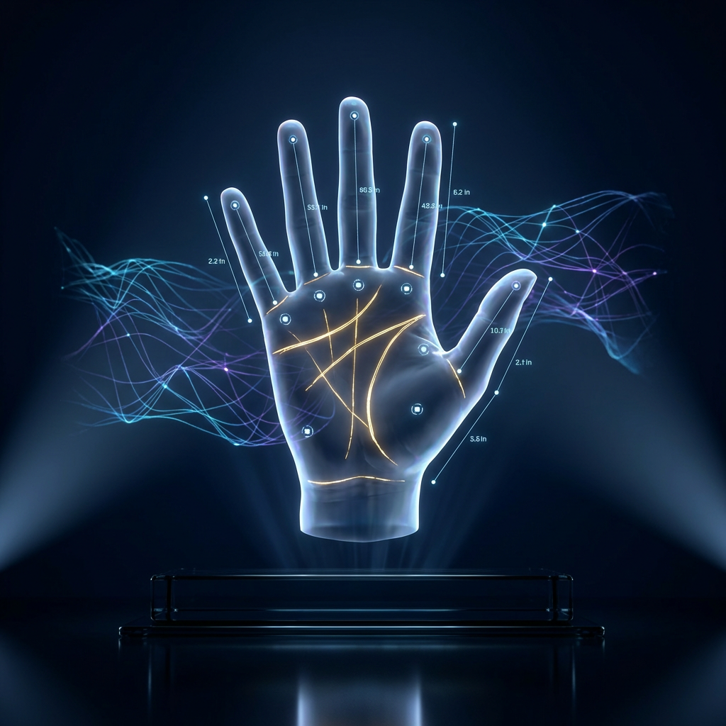 Palmistry analysis system showing palm line detection with AI-powered interpretation overlay